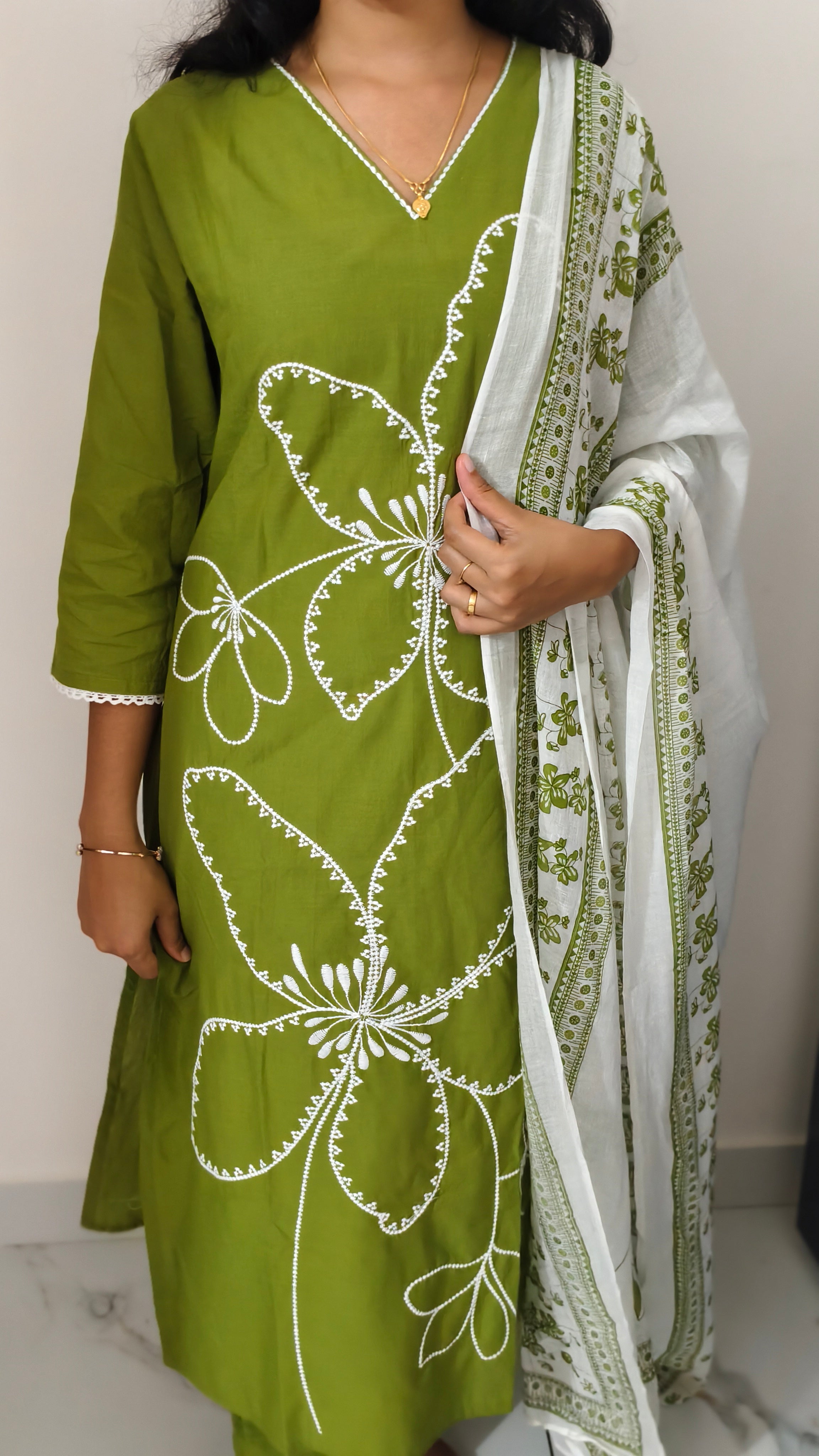 Anjanam Olive Blossom Churidar Set