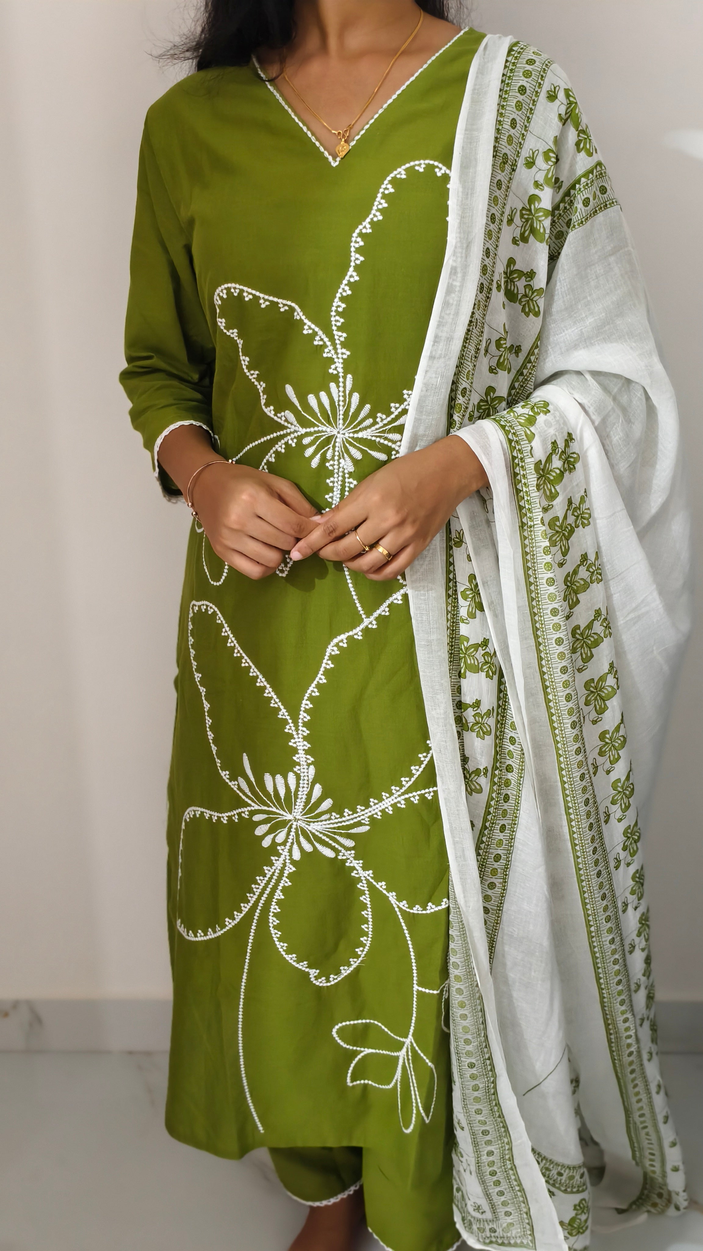 Anjanam Olive Blossom Churidar Set