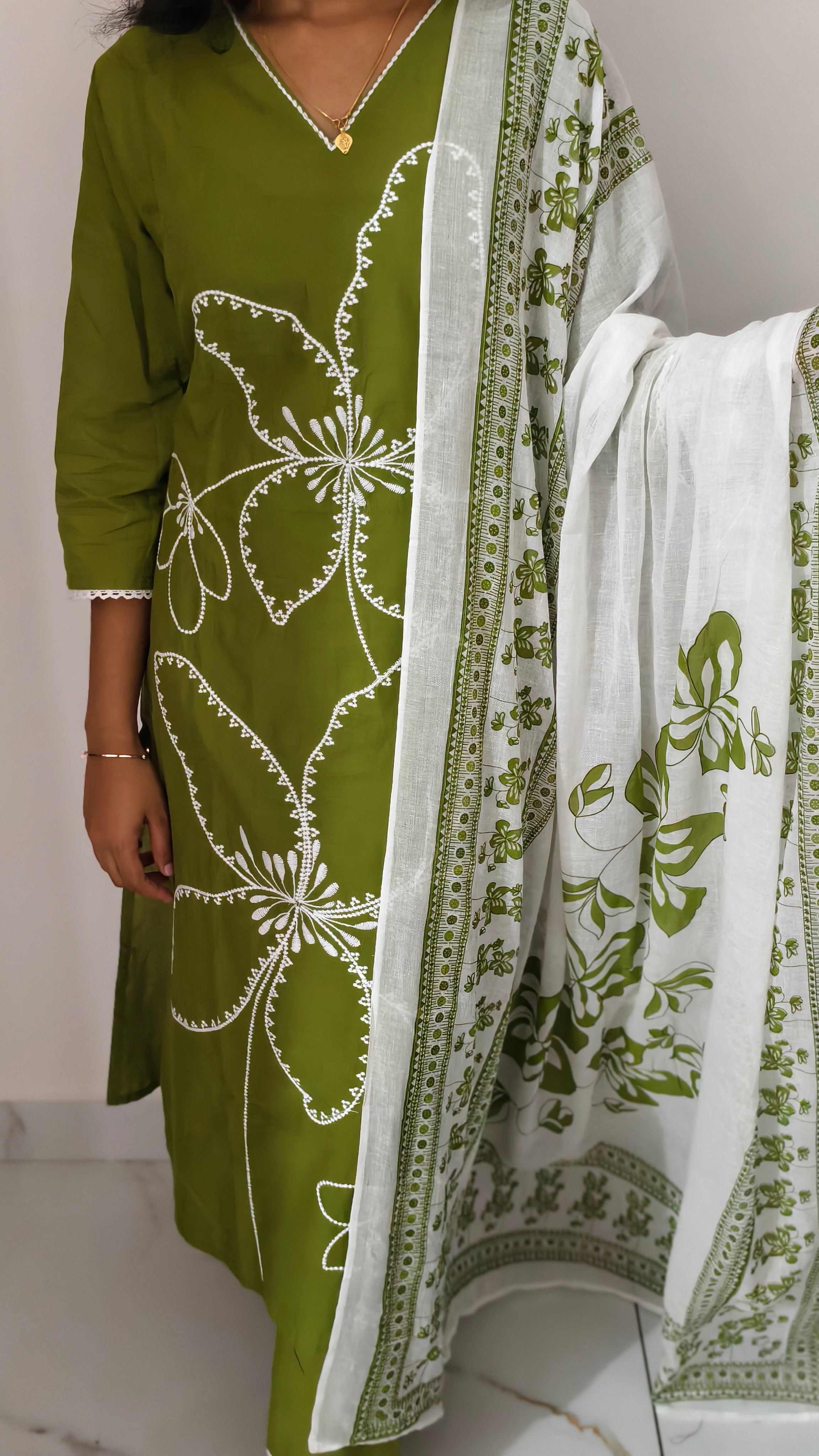 Anjanam Olive Blossom Churidar Set