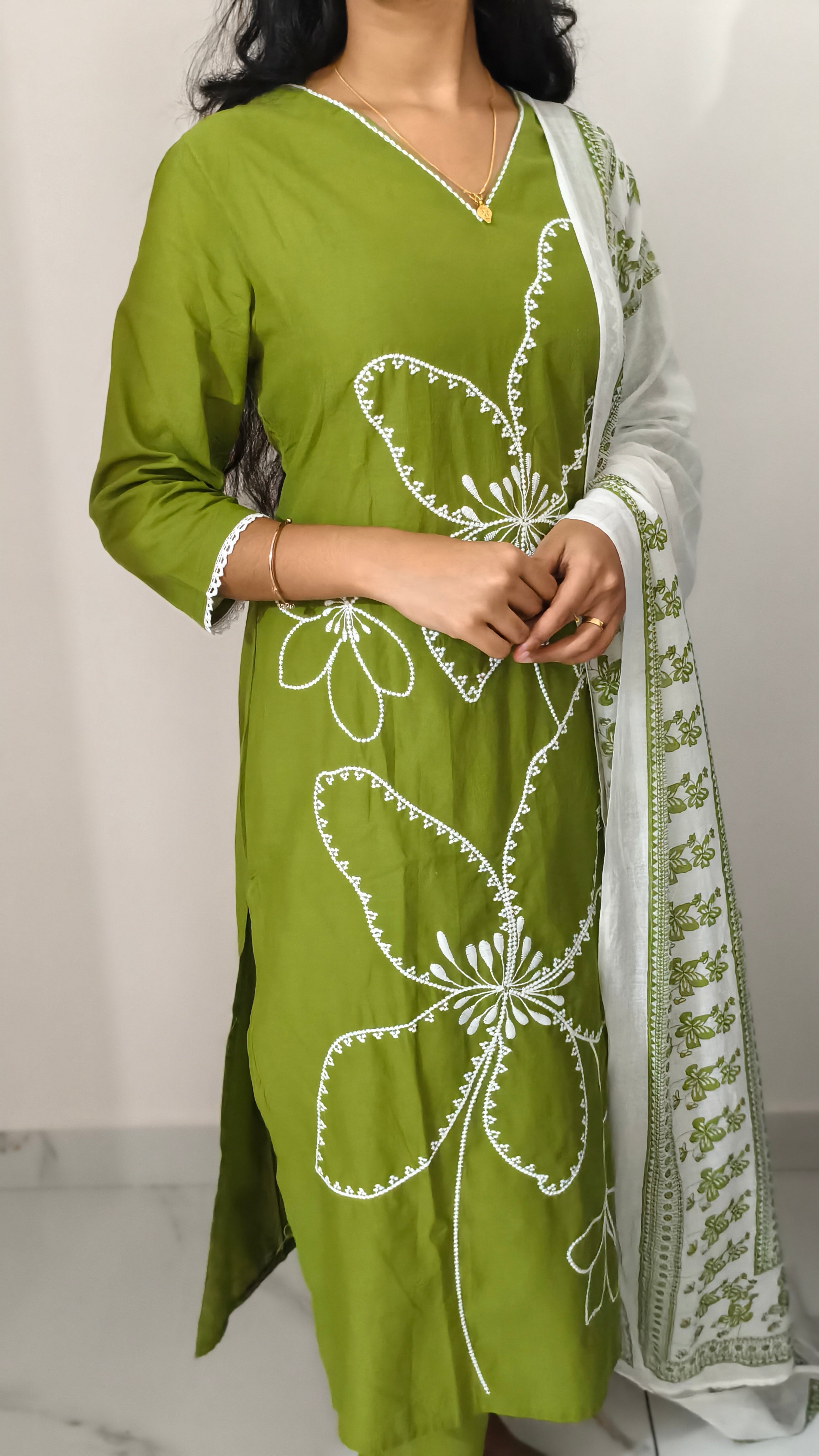 Anjanam Olive Blossom Churidar Set