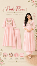 Anjanam Pink Flora – Soft Pink Floral Embroidered Co-Ord Set for Women